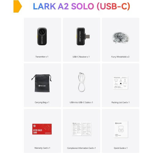 میکروفن بی سیم هالی لند مدل Hollyland LARK A2 solo با درگاه اتصال USB-C