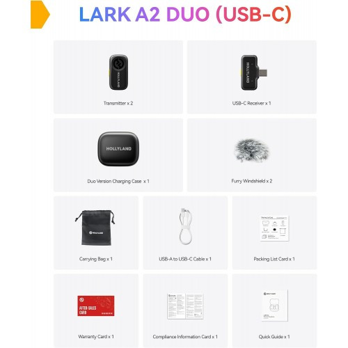 میکروفن بی سیم هالی لند مدل Hollyland LARK A2 duo با درگاه اتصال USB-C