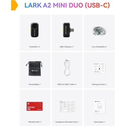 میکروفن بی سیم هالی لند مدل Hollyland LARK A2 mini duo با درگاه اتصال USB-C